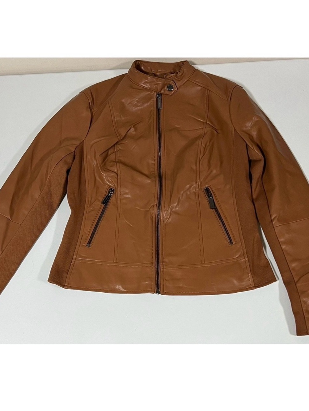 Kenneth Cole Brown Leather Moto Jacket Coat Outerwear Size S 🤎✨ #kennethcole